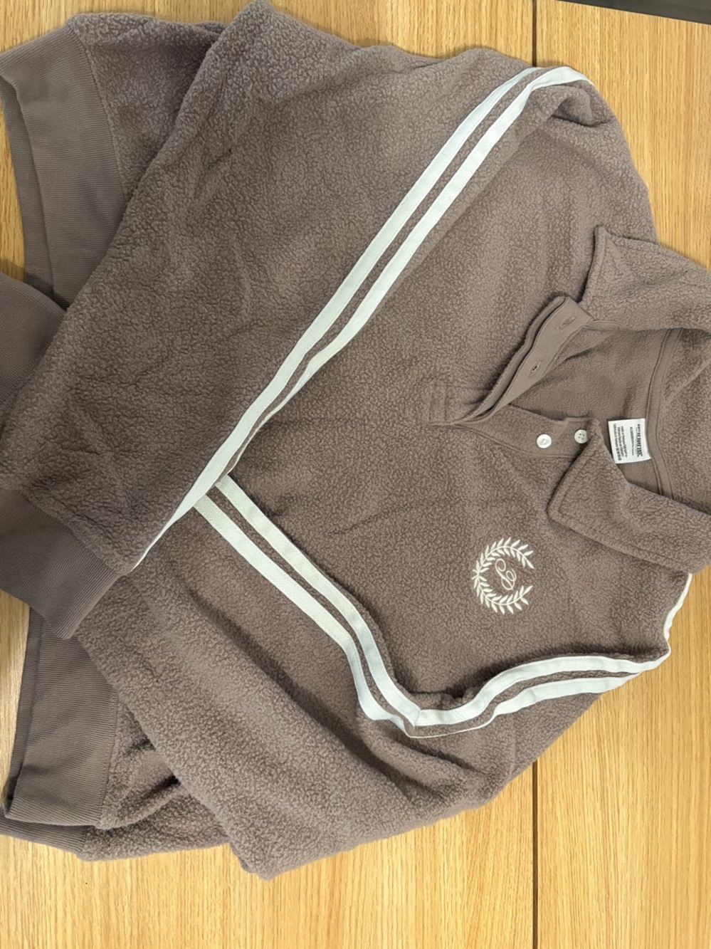 PINK Cozy Fleece Pullover Jacket - Taupe with White Trim
